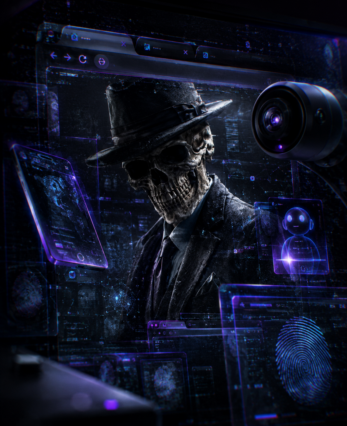 Pain Browser newsletter artwork with a skeleton inside a digital browser interface